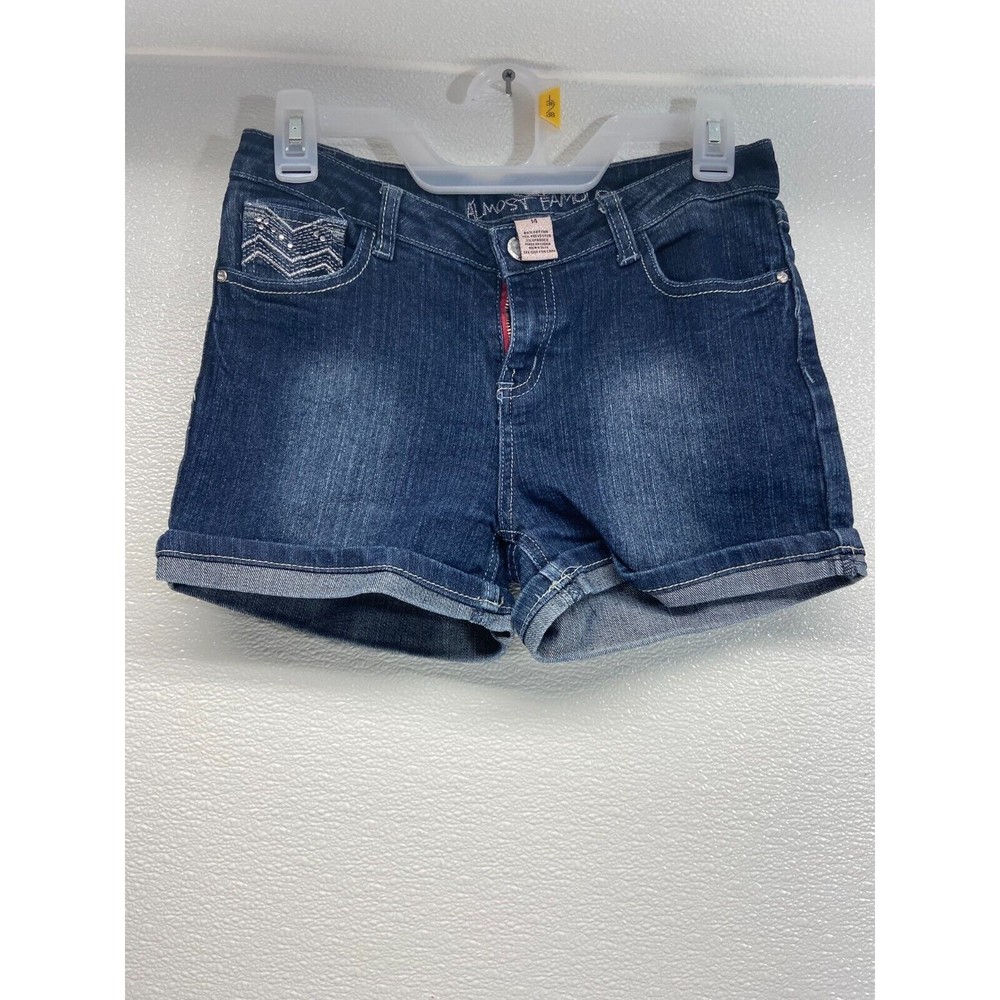 Almost Famous Girls Blue Denim Shorts Embroidered And Studded Size: 14
